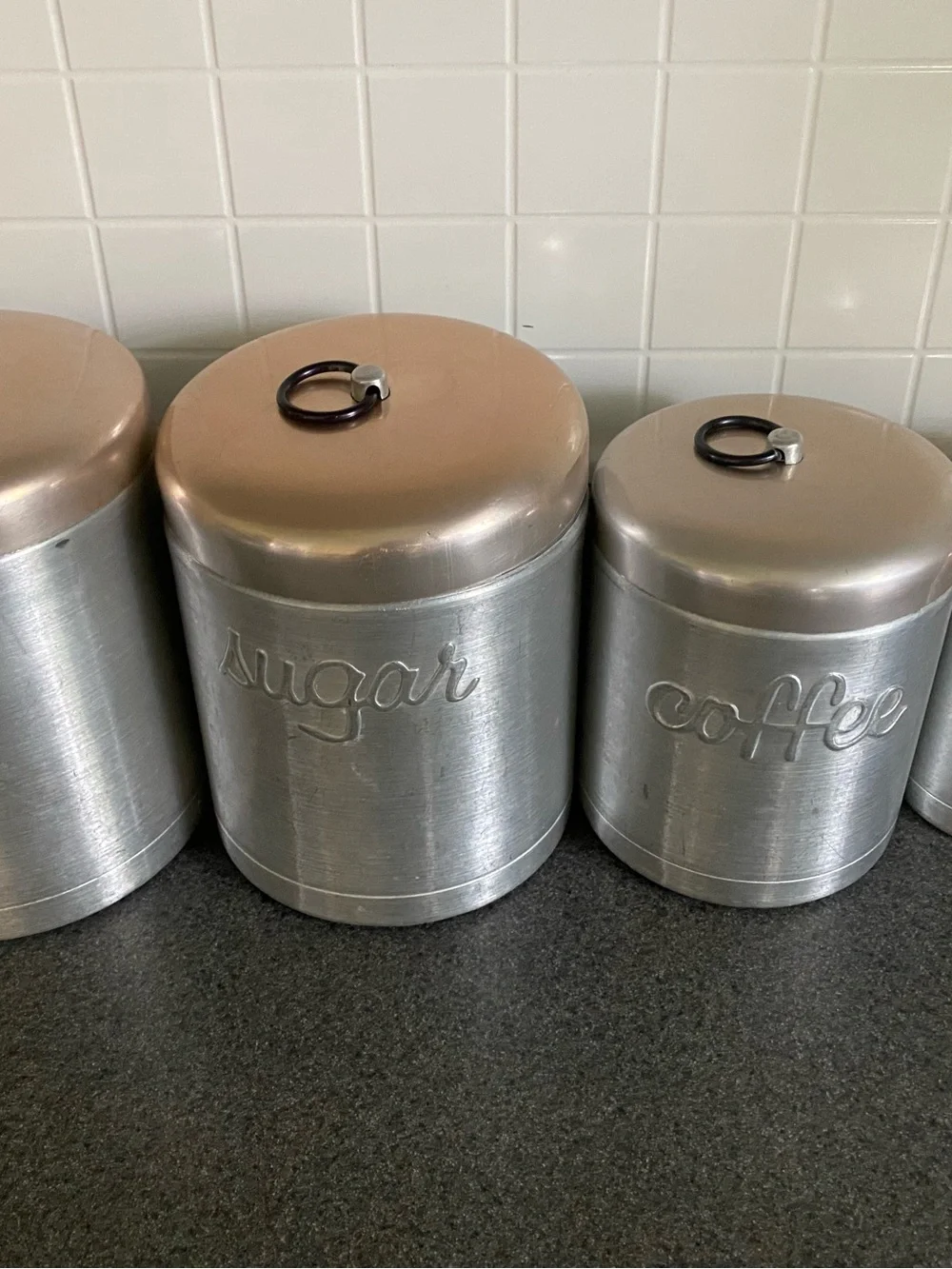 Vintage Heller Hostess Ware Kitchen Canister Set - Flour, Sugar, Coffee, Tea